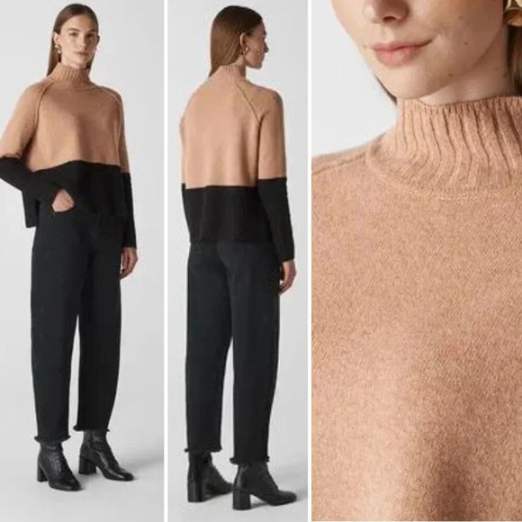 Whistles Colorblock Knit Funnel Neck Sweater/Tan-Black, 33760 - Picture 1 of 10